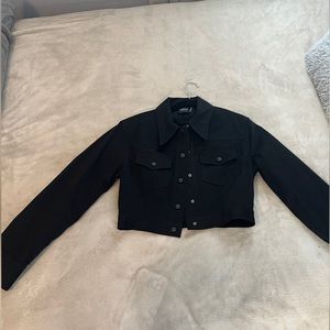 Hervé by Herve Leger cropped black denim jacket